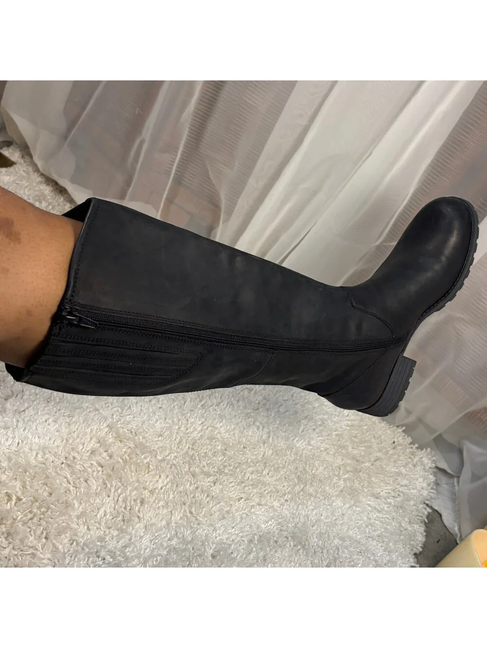Clarks Leather Knee High Riding Boots Black Comfort Sole Zip Women's 7.5